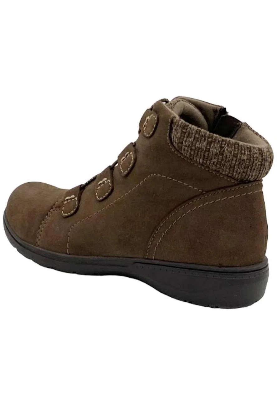 Clarks Collection Leather & Knit Ankle Boots Carleigh Jade Taupe - Narrow - Picture 2 of 3